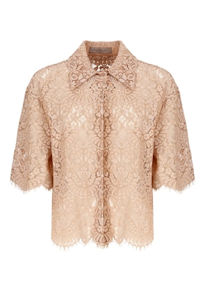 D.Exterior lace-pattern short-sleeved shirt - Pink