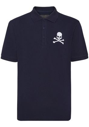 Philipp Plein Skull & Bones embroidered cotton polo shirt - Blue