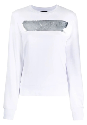 Plein Sport metallic logo-print cotton sweatshirt - White