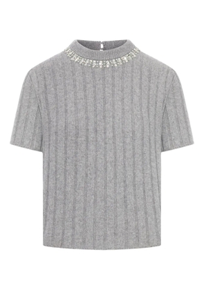 Gucci jewelled ribbed wool top - Grey