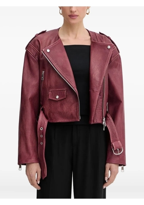 BOSS belted leather biker jacket - Red