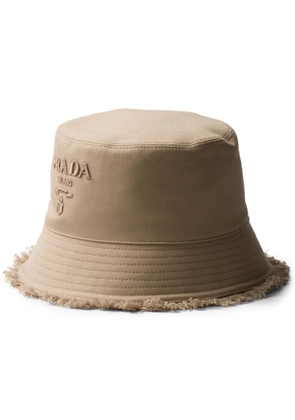 Prada logo-embroidered bucket hat - Neutrals