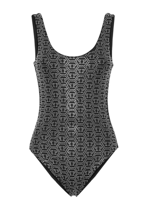 Philipp Plein embellished monogram swimsuit - Black