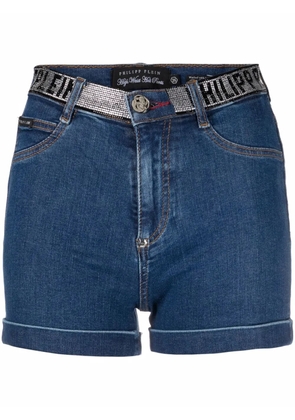 Philipp Plein logo-embellished denim shorts - Blue