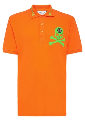Philipp Plein skull-print cotton polo shirt - Orange