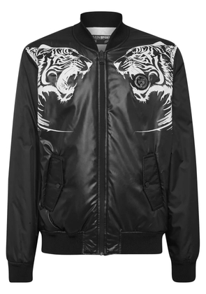 Plein Sport tiger-print zipped bomber jacket - Black