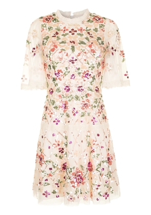 Needle & Thread floral embroidered shift dress - Neutrals