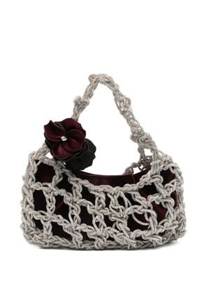 TWENTY FOURHAITCH flower embellished shoulder bag - Silver