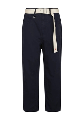 High belted cotton-linen pants - Blue
