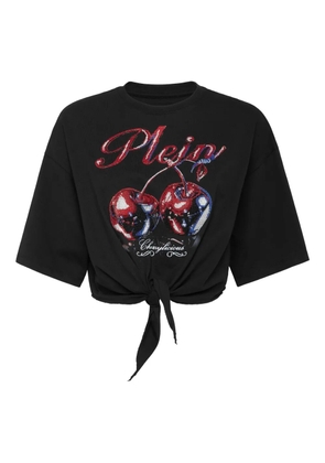 Philipp Plein Bow Cherry-print cropped T-Shirt - Black