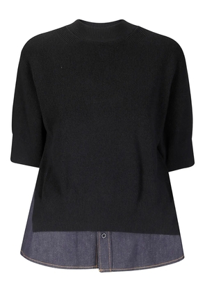sacai denim-panel knit top - Black