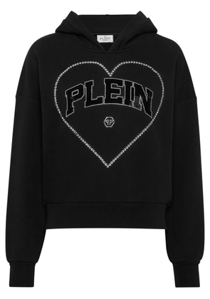 Philipp Plein heart-motif rhinestone-embellished hoodie - Black