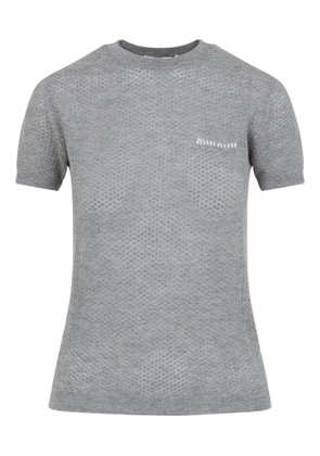 Miu Miu logo-intarsia T-shirt - Grey