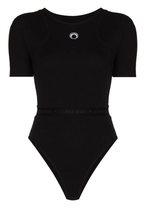 Marine Serre embroidered logo short-sleeve bodysuit - Black