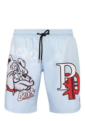 Philipp Plein Bulldogs-print swim shorts - Blue