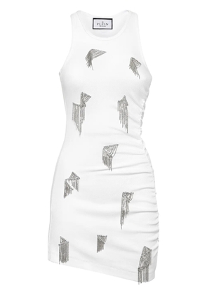 Philipp Plein fringe-detail ribbed mini dress - White