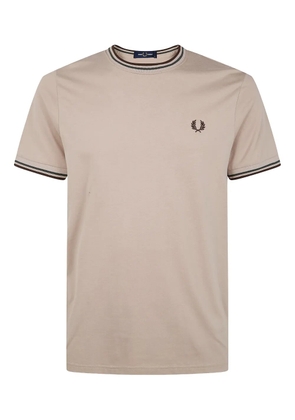Fred Perry Laurel-motif contrasting-trim T-shirt - Neutrals