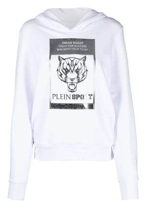 Plein Sport metallic logo-print hoodie - White