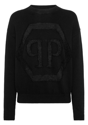 Philipp Plein devoré-logo sweater - Black
