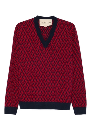 Valentino Garavani geometric-pattern V-neck sweater - Red