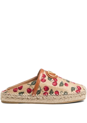 Valentino Garavani 25mm VLogo Signature Cherryfic-print mules - Neutrals