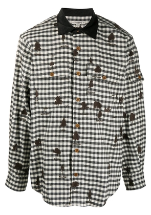 Phipps gingham shirt with all-over tree embroidery - White