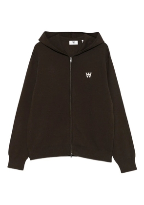 Wood Wood embroidered-logo zip-up hoodie - Brown