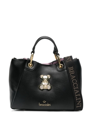 Braccialini teddy-appliqué leather shoulder bag - Black
