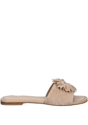 Baldinini flower-embellished suede slides - Neutrals