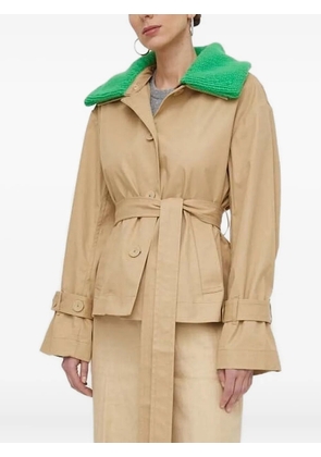 Custommade knitted-collar belted jacket - Brown