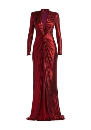Tadashi Shoji draped twist-front long-sleeve gown - Red
