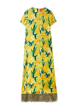 La DoubleJ Swing floral-print feather-hem maxi dress - Yellow