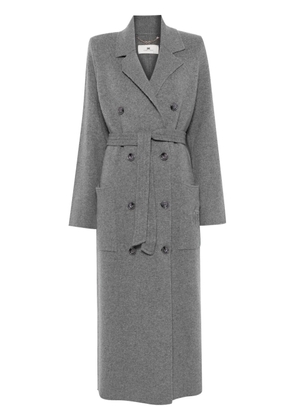 Elisabetta Franchi emblem-embroidered fine-knit coat - Grey