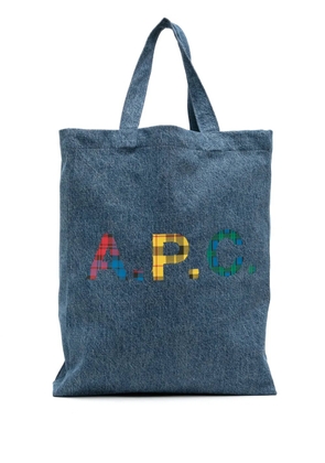 A.P.C. logo-print denim tote bag - Blue