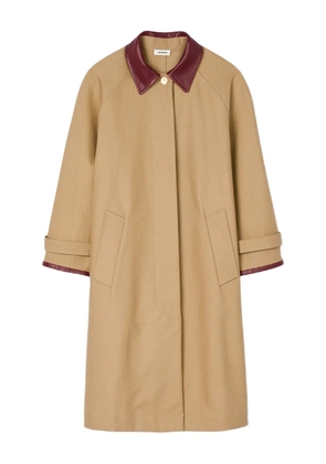 SANDRO leather-trimmed sleeves coat - Brown