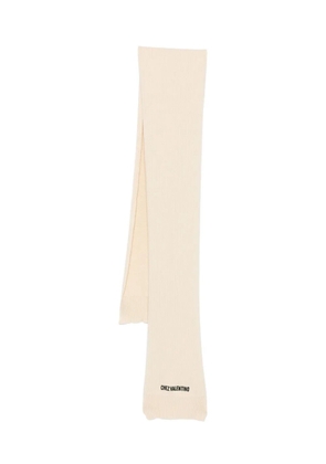 Valentino Garavani logo-embroidered ribbed scarf - Neutrals