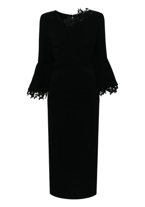 Talbot Runhof lace-trim draped midi dress - Black