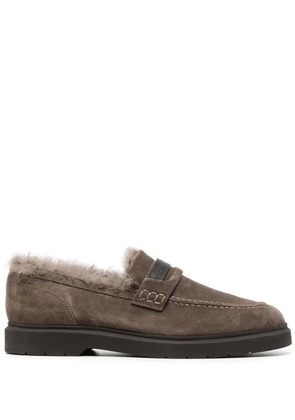 Brunello Cucinelli shearling-lined suede loafers - Brown