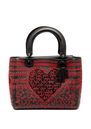 Christian Dior Pre-Owned 2018 Medium Smooth Calfskin Embroidered Heart Playing Cards Lady Dior satchel - Black