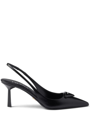 Prada 75mm triangle-logo leather pumps - Black