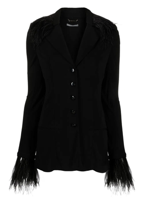 Alberta Ferretti goose-feather trim button-up jacket - Black