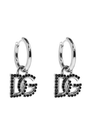 Dolce & Gabbana hoop black-crystal logo earrings - Silver