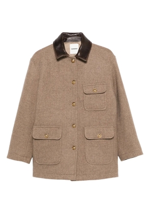 SANDRO contrast-collar flap-pockets single-breasted coat - Brown