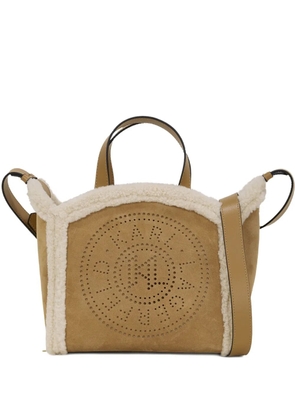 Karl Lagerfeld small K/Circle shearling tote bag - Brown