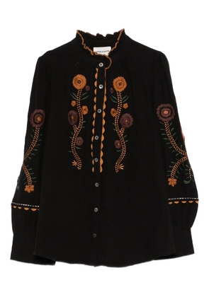 Antik Batik embroidered frill-neck shirt - Black