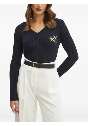 LUISA SPAGNOLI ribbed V-neck logo sweater - Blue