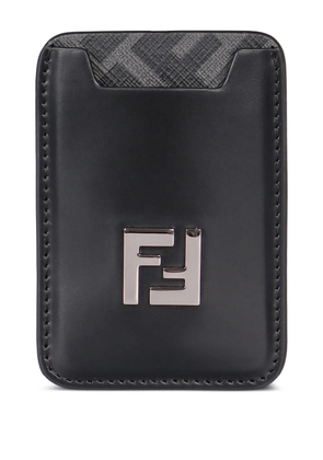 FENDI FF logo leather card holder - Black
