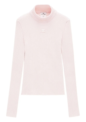 Courrèges logo-embroidered roll-neck jumper - Pink