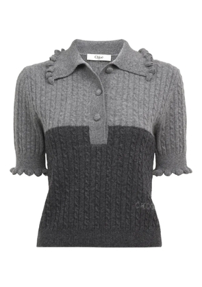 Chloé ruffled cable-knit polo top - Grey