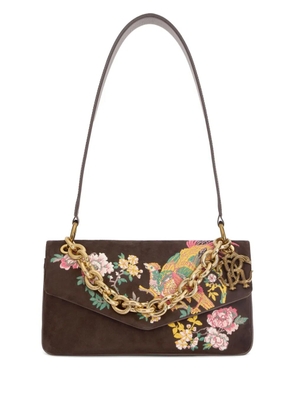 Roberto Cavalli embroidered-motif suede shoulder bag - Brown